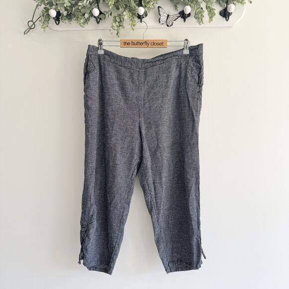 Habitat Gingham Linen Blend Wide Leg Crop Pants Elastic Waist XL ab312 - Picture 1 of 4